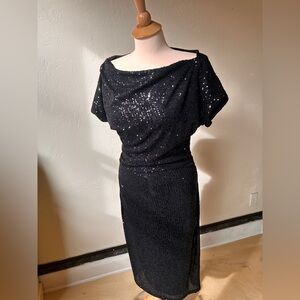 Gibson Latimer Black Sequin Dress | Modern Glam Cocktail Party Style Size Small